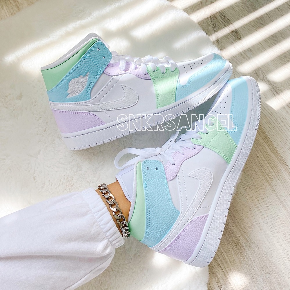 Custom nike air jordan 1 mid pastel multi colored